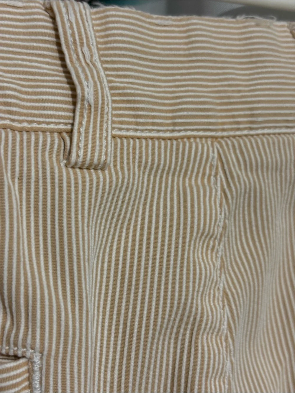J.CREW Mens Beige White Stripe Chino Shorts Cotton Flat Front Slash Pockets